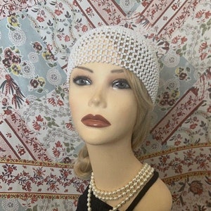 1920s style FULLY Beaded White Ivory Iridescent FLAPPER Skull Head cap Bride headpiece Gatsby 20s Wedding Art Deco Bead Headwear Wig image 1