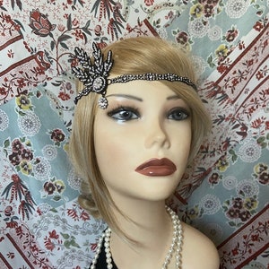 1920&#39;s inspired The Great Gatsby Replica Black Rhinestone costume 20s flapper headband Art Deco wedding headpiece bridal bridesmaid  (956)
