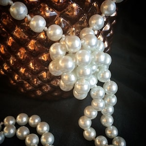 90 LONG WHITE 1920s Gatsby Style 8mm Glass Pearl Single Strand Necklace 20's Downton Abbey Flapper Accessory Jewelry Accessories Ivory image 2