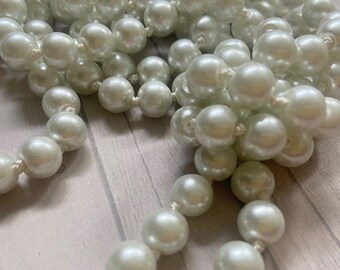 60 « LONG BLANC 1920s Great Gatsby Style 8MM Glass Pearl Single Strand Collier 20's 1920's Downton Abbey Flapper Accessoire