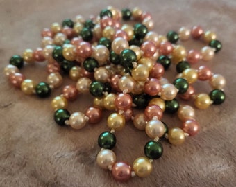 60" LONG Multi-Color Pink Yellow Green Ivory Beige Glass Pearl Single Strand Necklace 20's 1920s Downton Abbey Dark Flapper Wrap Knot