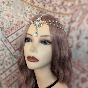 Gold Pearl Motif Teardrop Rhinestone Chain Drape 1920's style Grecian Goddess Flapper Gatsby Headchain 1920s headpiece 20's headband (800)