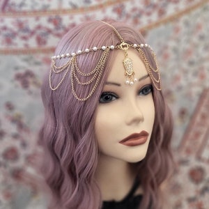 Gold Pearl Motif Tassel Chain Drape 1920&#39;s style Inspired Grecian Goddess Flapper Gatsby Headchain 1920s headpiece piece 20&#39;s headband (990)