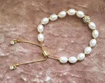 Classy Glass Pearl Adjustable Pull Ball Chain Ivory BRACELET 1920s Style Flapper Jewelry Gatsby 20s Vintage Cream Downton Abbey Art Deco