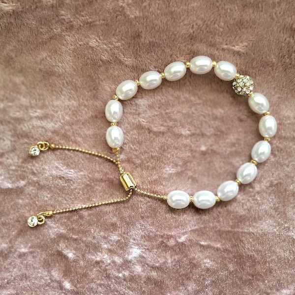 Classy Glass Pearl Adjustable Pull Ball Chain Ivory BRACELET 1920s Style Flapper Jewelry Gatsby 20s Vintage Cream Downton Abbey Art Deco