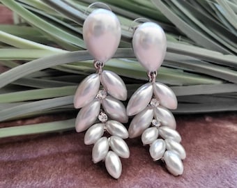 Silber Weiße Tropfen Marquise Blatt Flapper Stil Quasten Ohrringe 1920er Art Deco Strass Perle 1920er Gatsby Braut 20er Jahre Vintage