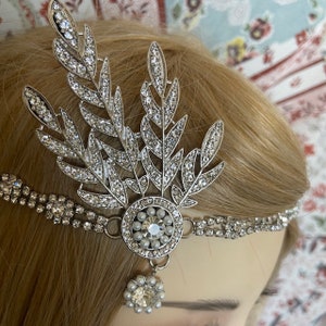 1920's inspired The Great Gatsby Replica Silver Rhinestone costume 20s flapper headband Art Deco wedding headpiece bridal bridesmaid 954 image 5