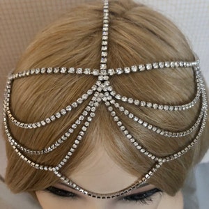 1920s Silvertone Full Rhinestone Drape Headchain Flapper Gatsby 1920's stye art deco goddess head chain band headband 20s headpiece 945 image 4