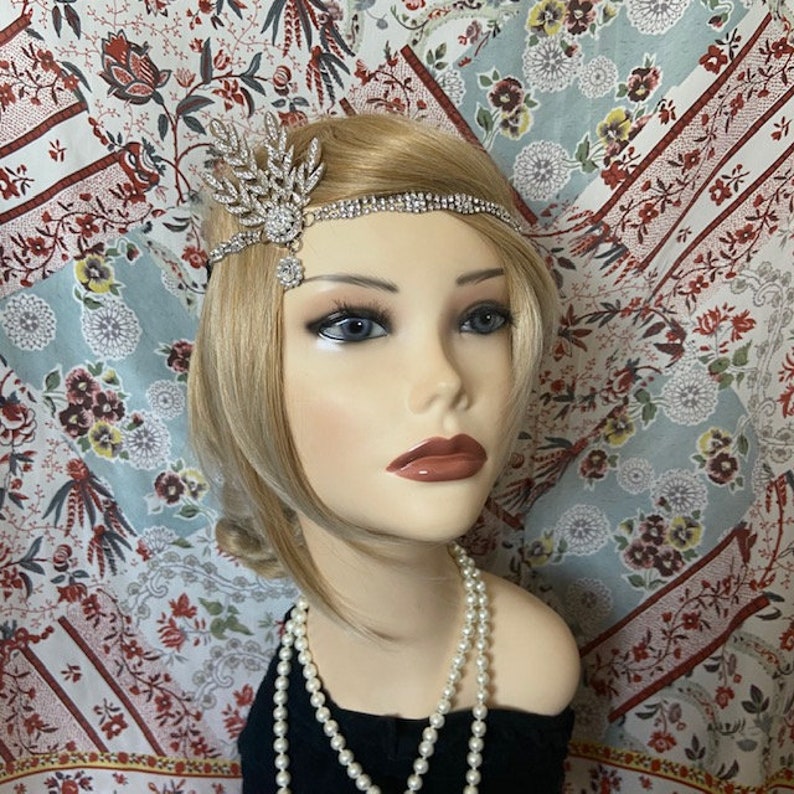 1920's inspired The Great Gatsby Replica Silver Rhinestone costume 20s flapper headband Art Deco wedding headpiece bridal bridesmaid 954 image 1