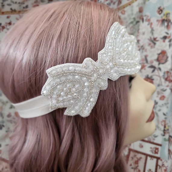 Buy Gatsby WHITE BOWTIE Beaded Flower Motif Art Deco Style  display picture 1