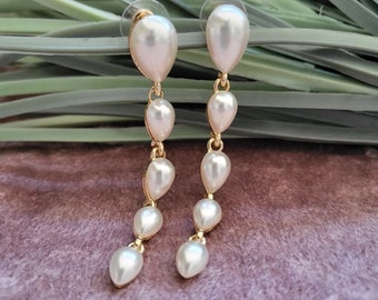 Gold Ivory Teardrop Simple Drop Flapper Style Tassel Dangle Earrings 1920's Art Deco Rhinestone Pearl 1920s Gatsby Bridal 20s Vintage