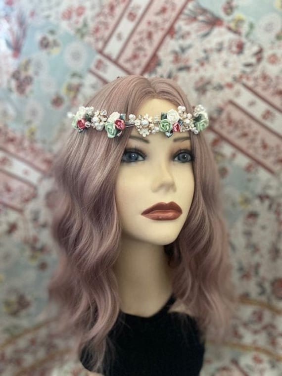 Vintage beaded floral hairband Girls Headband Vintage Floral Beaded Feathered Dove White  main image 4