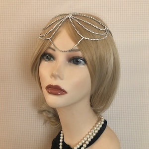 1920s Silvertone Full Rhinestone Drape Headchain Flapper Gatsby 1920's stye art deco goddess head chain band headband 20s headpiece 945 image 3