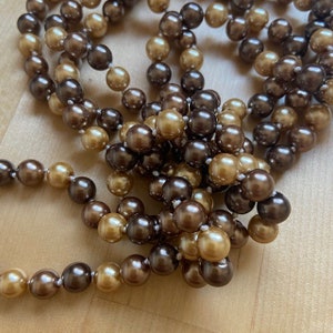 60 LONG Multi-Color Brown Beige Gold Copper Glass Pearl Single Strand Necklace 20's 1920s Downton Abbey Dark Flapper Accessory Wrap Knot image 3