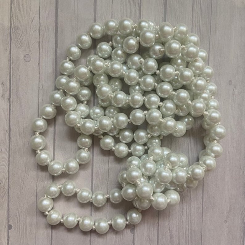 60 LONG WHITE 1920s Great Gatsby Style 8MM Glass Pearl Single Strand Necklace 20's 1920's Downton Abbey Flapper Accessory image 3