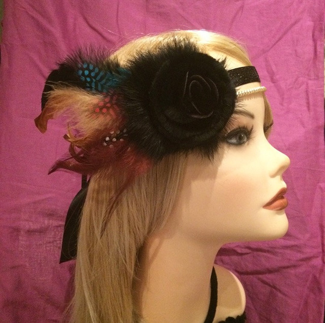 1920s Inspired Ornate Feather Flapper Green Black Headband Red Brown ...