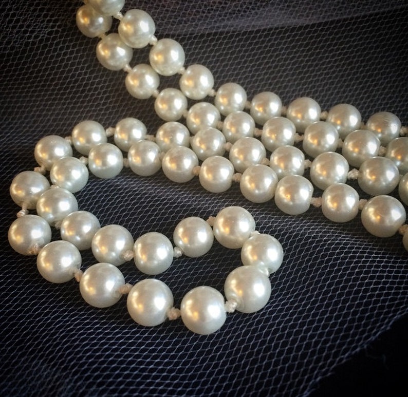 90 LONG WHITE 1920s Gatsby Style 8mm Glass Pearl Single Strand Necklace 20's Downton Abbey Flapper Accessory Jewelry Accessories Ivory image 1