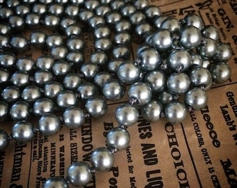 60" LONG DARK GREY Pewter 1920s Great Gatsby Style 10MM Glass Pearl Single Strand Necklace 20's 1920's Downton Abbey Dark Flapper Accessory