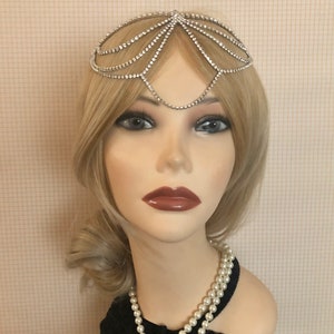 1920s Silvertone Full Rhinestone Drape Headchain Flapper Gatsby 1920's stye art deco goddess head chain band headband 20s headpiece 945 image 2