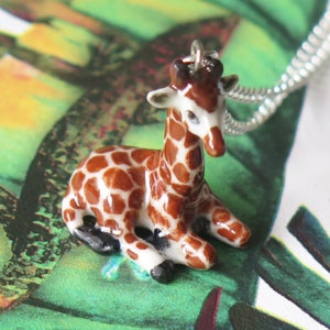 Giraffe Porcelain Pendant Necklace - Silver Plated Jewelry - Lucky Spiritual Animal Jewellery Mothers Day Gift