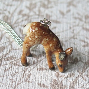 Baby Deer Porcelain Pendant Necklace - Silver Plated Jewelry - Lucky Spiritual Animal Jewellery - Mothers Day Gift