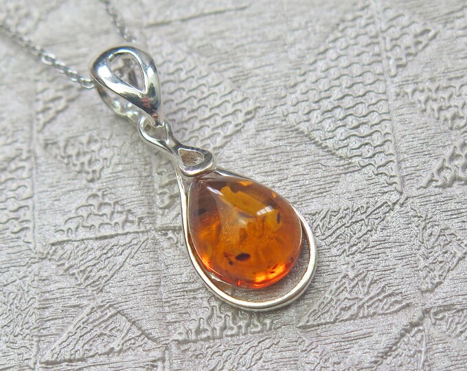 Solid 925 Sterling Silver Real Genuine Cognac Amber Teardrop Etsy