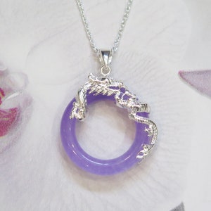 Lucky Rare Grade A Natural Lavender Jade & 925 Sterling Silver Chinese Dragon Pendant Anniversary Gift - Mothers Day Gift