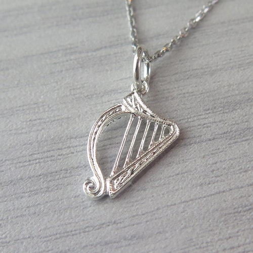 Sterling Silver Irish Harp Celtic Pendant Necklace Etsy