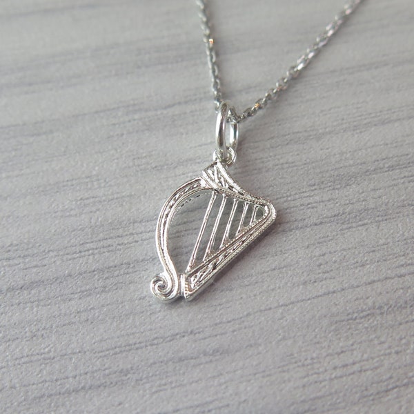 Sterling Silver Irish Harp Celtic Pendant Necklace Mothers Day Gift - St Patrick's Day