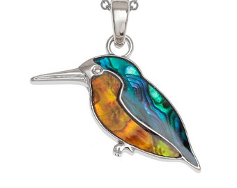 Arthwick Store Realistic Illustration of a Kingfisher Bird on White Pendant Necklace Arthwick Store Realistic Illustration of a Kingfisher Bird on White Pendant Necklace