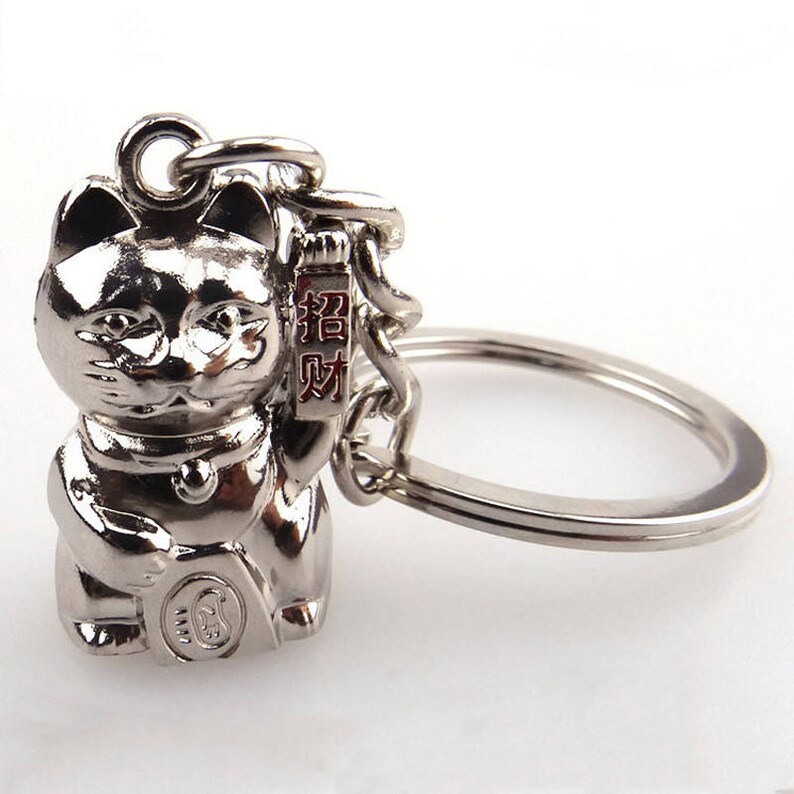 Chinese Lucky Cat Maneki Neko Stainless Steel Keyring Etsy