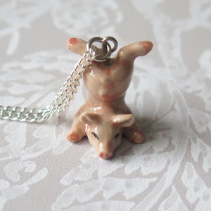 Baby Pig Piglet Porcelain Pendant Necklace - Silver Plated Jewelry - Lucky Spiritual Animal Jewellery