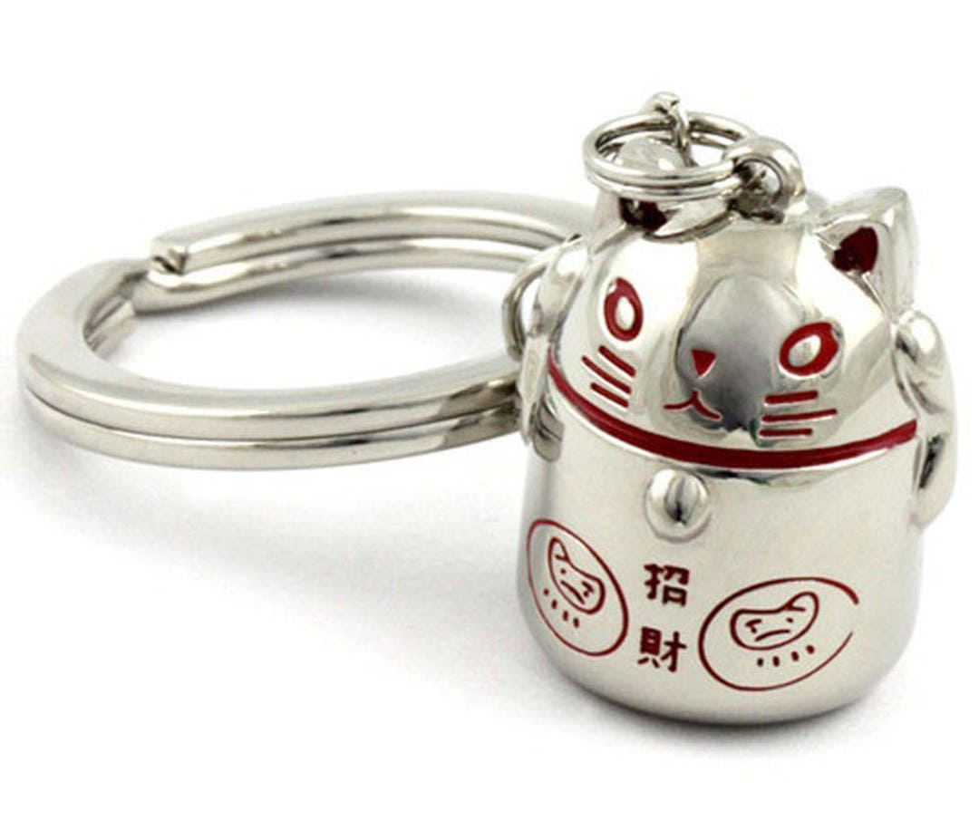 Lucky Cat Maneki Neko Stainless Steel Keyring - Etsy