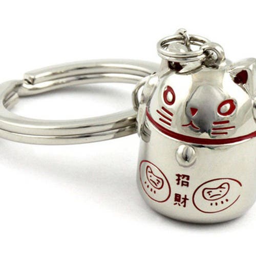 Japanese Maneki Neko Lucky Cat Keychain - Fortune Beckoning Cat Key Ring, Red, Feng Shui Gift - View #11