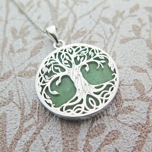 Lucky Genuine Grade A Jade & 925 Sterling Silver Tree of Life Pendant Anniversary Gift - Comes with Certificate of Authenticity