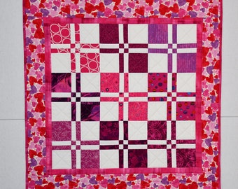 Valentine Table Topper, Quilted Wall Hanging - 32" x 32"