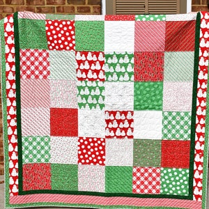 Christmas Bed-size Quilt, Handmade Snowman Quilt - 69&quot; x79&quot;