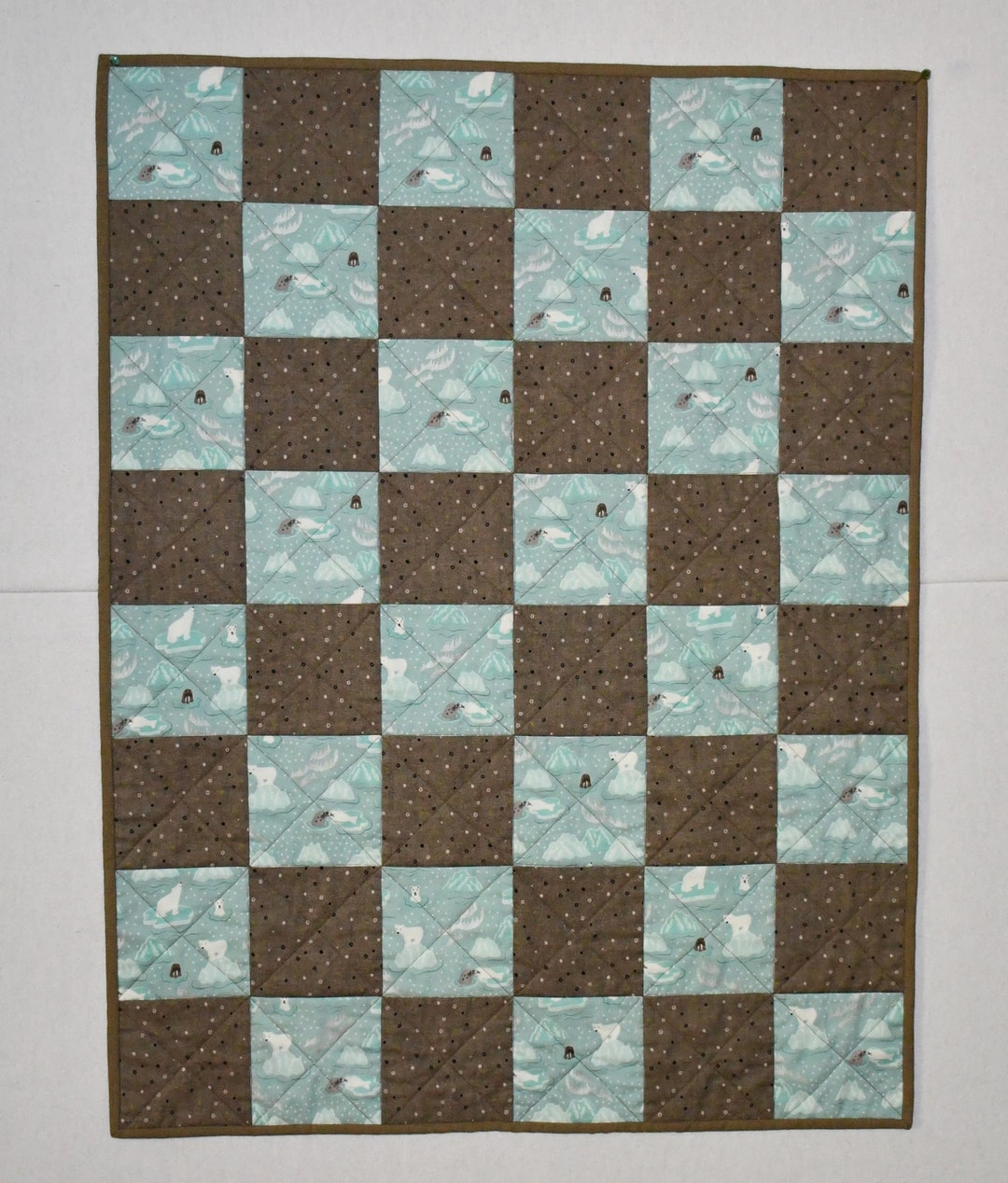 Small Quilted Throw, Baby Quilt, Teal/brown Car Quilt 27.5 X 36 Etsy