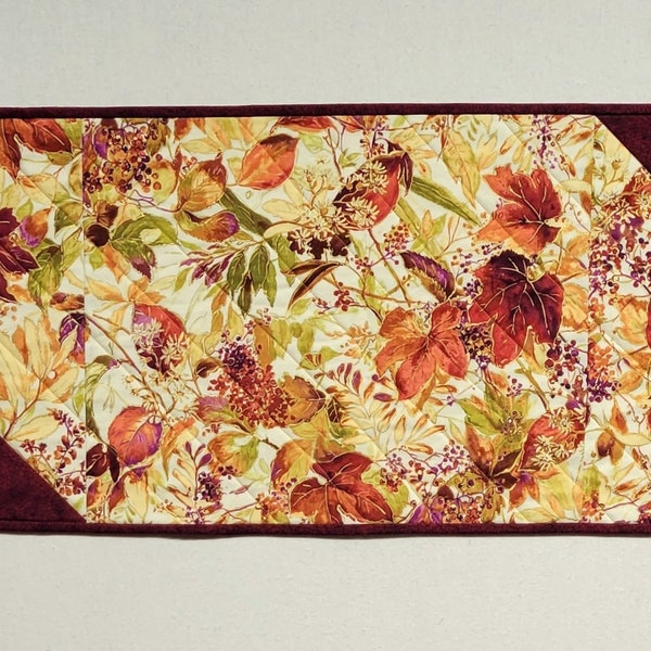 Quilted Table Runner, Fall Table Topper, Wall Hanging - 13" x 37"