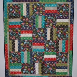Christmas Lap Quilt, Reindeer Quilt - 46&quot; x 54&quot;