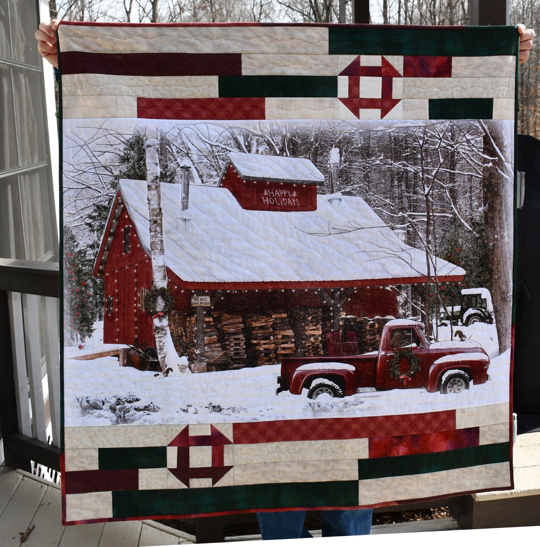 Christmas Lap Quilt, Red Truck Wall Hanging, Winter Quilt 42 X 44 Etsy