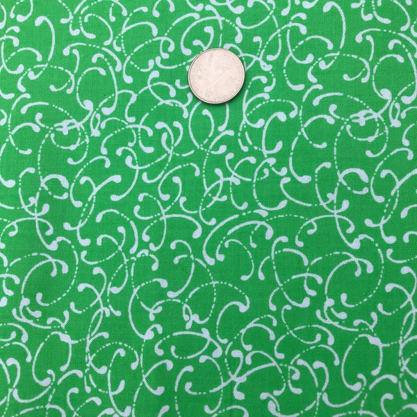 Bright Apple Green/White Swirl 100% Cotton Quilting Fabric
