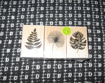 Hero Arts LP411 Tropical Leaves Wood Mounted Rubber Stamps Set of 3 New. Sealed. Retired