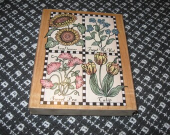 Checkboard Flowers Rubber Stamp / Hero Arts S1232. New. Retired. Handcrafted in USA, c1996.