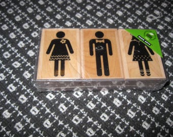 Hero Arts LP264 A1: Three People Rubber Stamps. Set of 3 New. Retired. Rare.