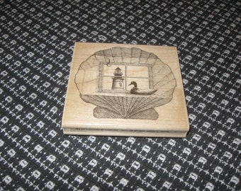 Impression Obsession H1123 Scallop Lighthouse Rubber Stamp Date Unknown New. Retired