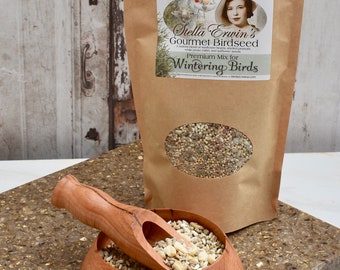 Bird food blend for Wintering birds, 12 ounce bag of gourmet birdseed, gift for backyard birder, sustainable habitat bird sanctuary gifts