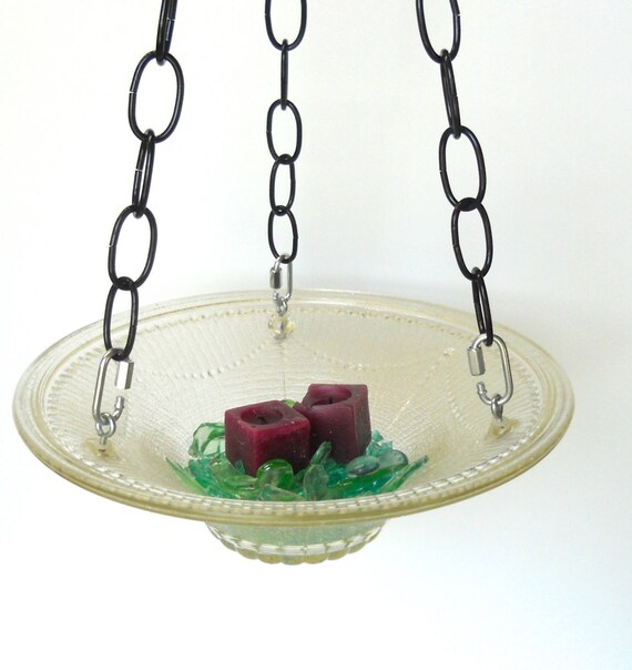 Hanging bird bath glass candle holder glass bird bath bird Etsy
