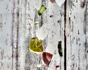 Glass wind chime in blue, gold, kale green, maroon and frosted pink, memorial windchimes, outdoor garden decor, gift for mom, grandparents