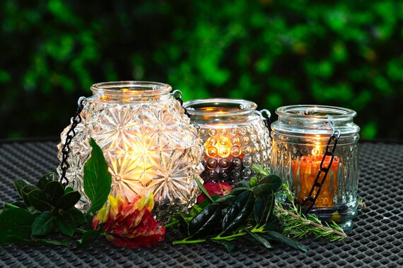 Set Of 3 Glass Wedding Lanterns Vintage Mason Jar Etsy